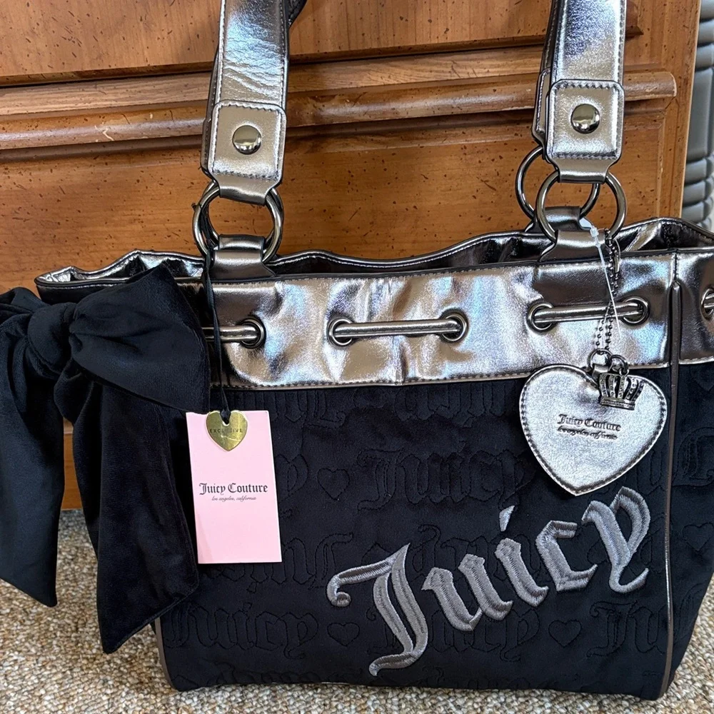 Juicy Couture Vintage Black Daydreamer Silver Metallic Trim and Heart Charm. - Picture 1 of 3